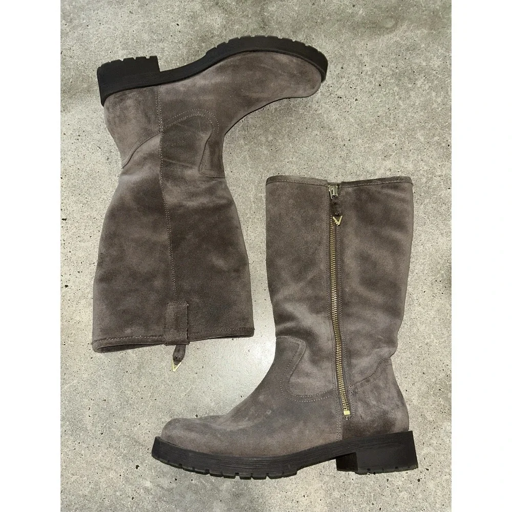 Vionic Women's Mica Grey Water Resistant Suede Mid Calf Zip Boots Sz 7